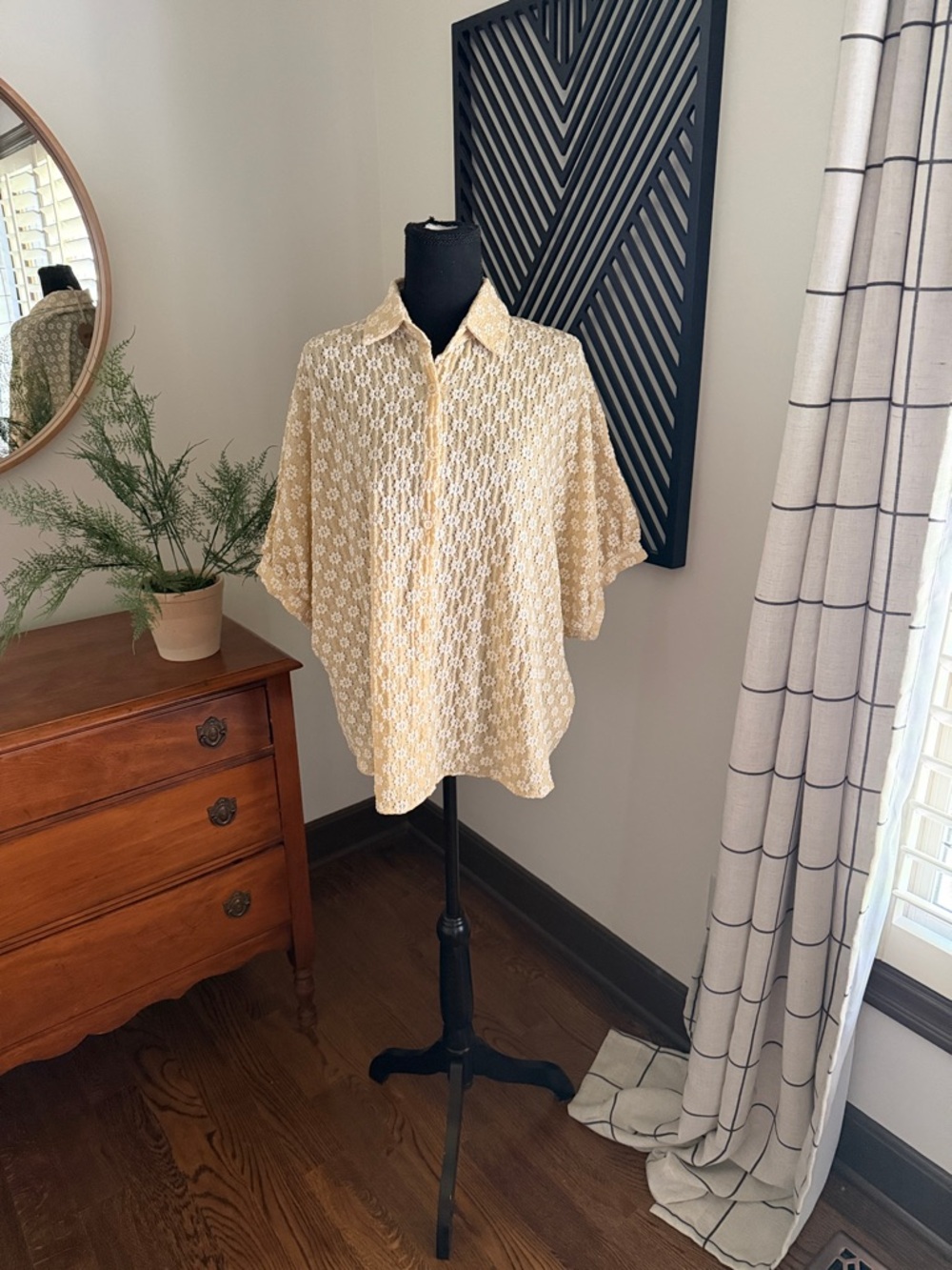 BiBi  Crochet Button-Up poncho top medium